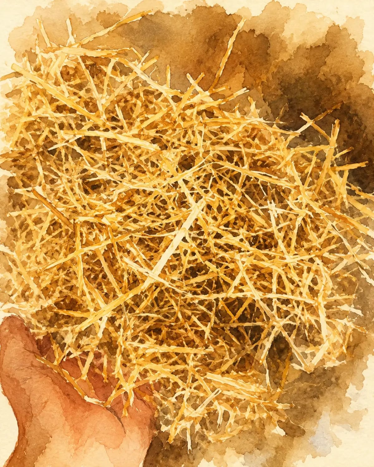 Rice straw being dried and sorted before it is pressed into firelighters