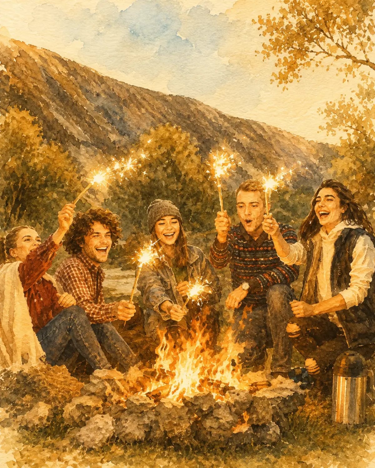 An Ulstraw rice-straw fire starter burning under kindling