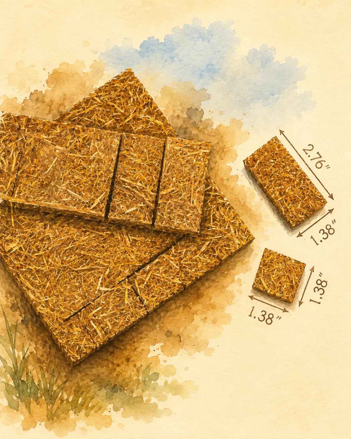 Compressed rice straw firelighter blocks being formed on the production line